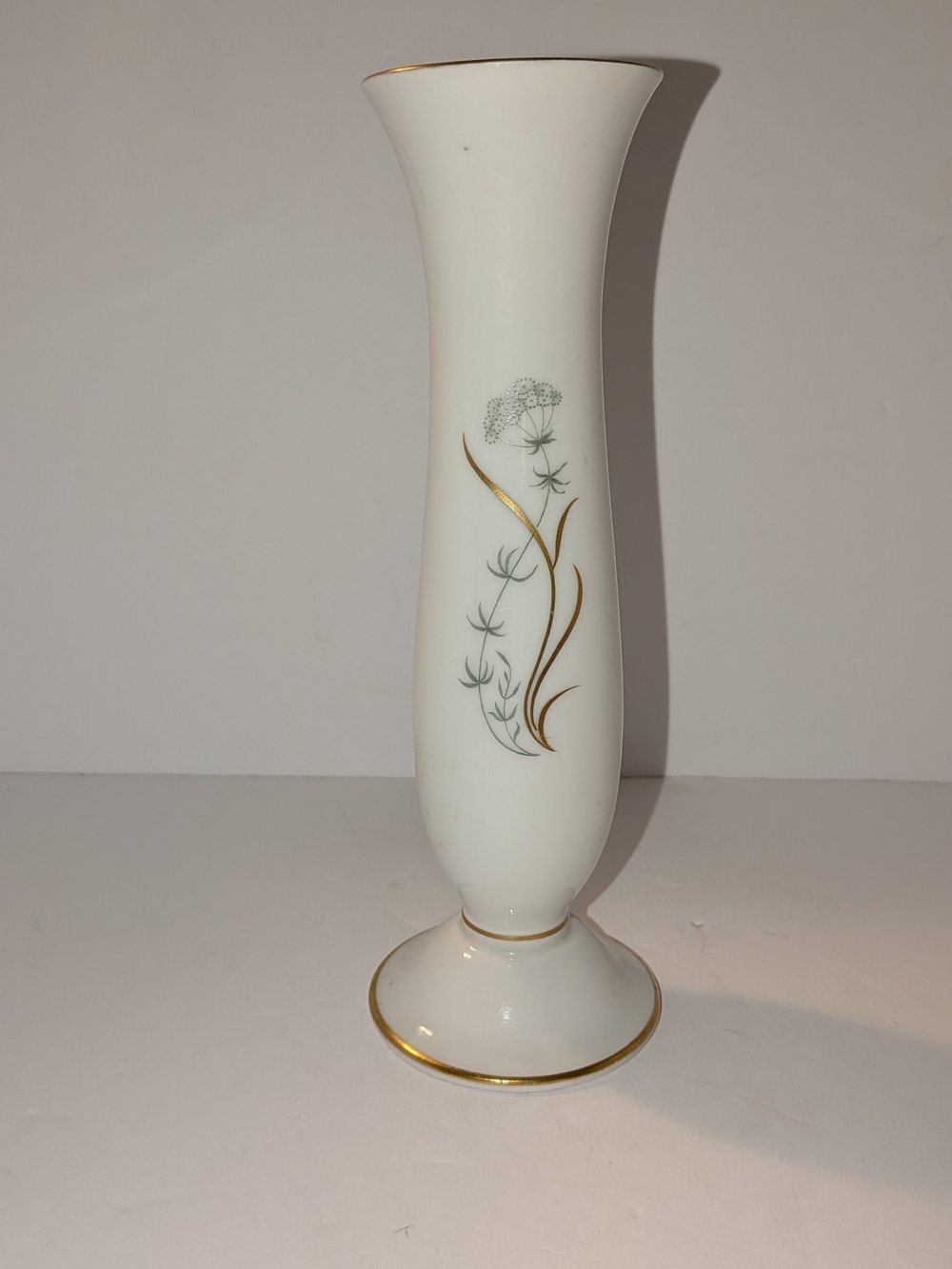 Vintage Flared Trumpet Neck Pedestal Vase Gold Gilt Trim B093 6 Furstenberg Germ